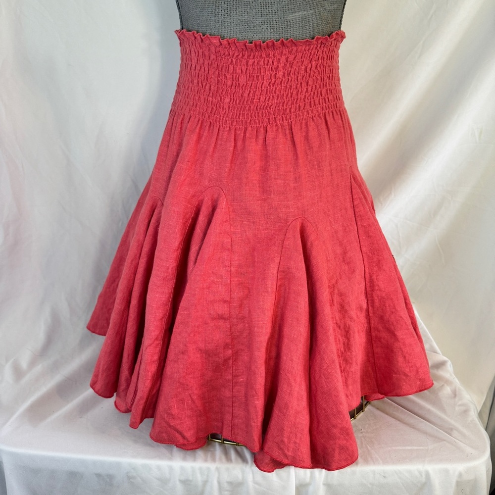 BEBE Linen Skirt Flare Swing Sz XS Elastic Waist Pink Dusty Rose Barbiecore
